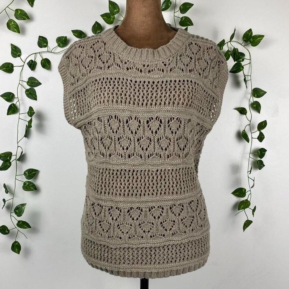 Cyrus crochet boho western Sweater Vest knitwear geometric knit cottage mesh